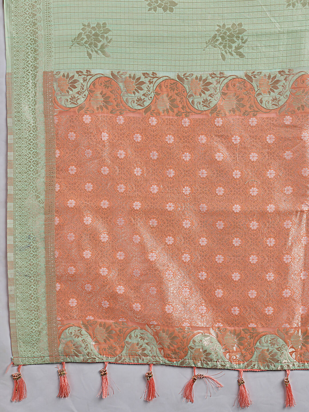 Shree Shyam Fashion Rama Green Linen Cotton Saree | Grocsy