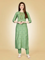 Jyoti Fashion Women's Sea Green Viscose Rayon Embroidered Kurta Pant Set | Grocsy