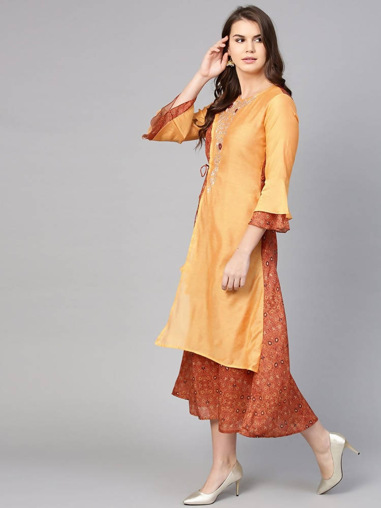 Yufta Orange And Brown A-line dress | Grocsy
