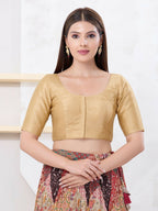 Joban Fashion Gold Dupion Silk Elbow Sleeveless Front Open Blouse | Grocsy