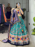 Yash Enterprise Firozi Silk Embroidery Semi Stitched Navratri Chaniya Choli | Grocsy