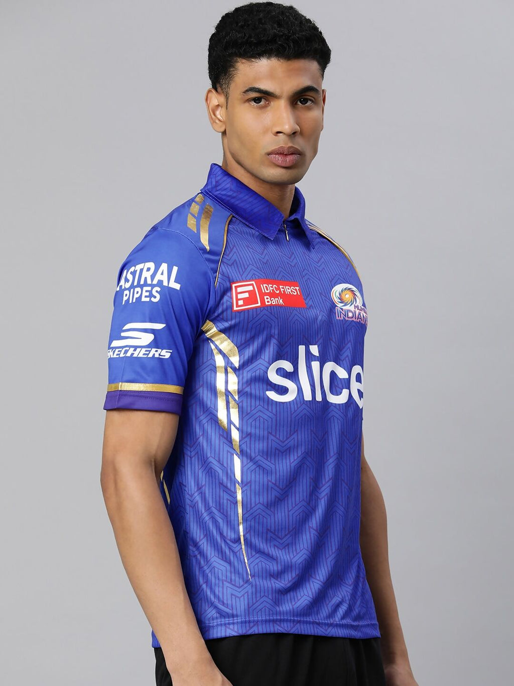 playR Men Printed Polo Collar Dri-FIT MI Official Match Jersey T-shirt IPL, T20 | Grocsy