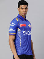 playR Men Printed Polo Collar Dri-FIT MI Official Match Jersey T-shirt IPL, T20 | Grocsy