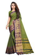 Vamika Banarasi Cotton Silk Weaving Green Saree (DOCTOR MOR GREEN) | Grocsy