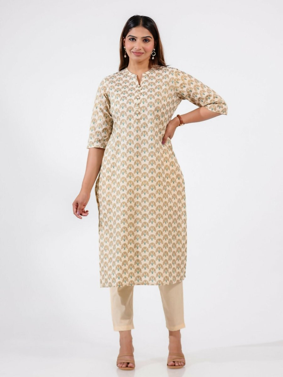 Aramya Straight Soft Cotton Floral Print Women's Kurta Set - Off White | Grocsy
