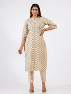 Aramya Straight Soft Cotton Floral Print Women's Kurta Set - Off White | Grocsy