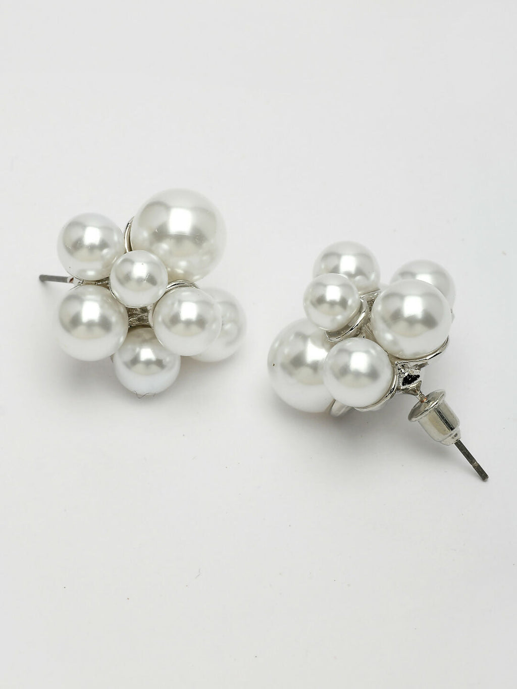 NVR Women's White Pearl Silver-Plated Circular Studs Earring | Grocsy