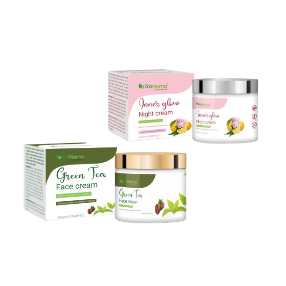 The Eco Mama Green Tea Face Cream & Inner Glow Night Cream Combo | Grocsy