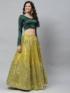 Fluorescent green Georgette Paper Mirror Embroidery Work Lehenga Choli with Dupatta - Jivika | Grocsy