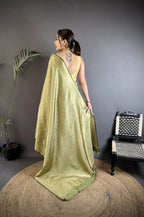 Joban Fashion Dusty Green Paisley & Floral Soft Satin Silk Banarasi Silk Saree | Grocsy