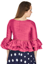 Aastha Fashion Women's Pink Art Silk Bell Sleeves attire with Poly Cotton Lining Blouse | Grocsy
