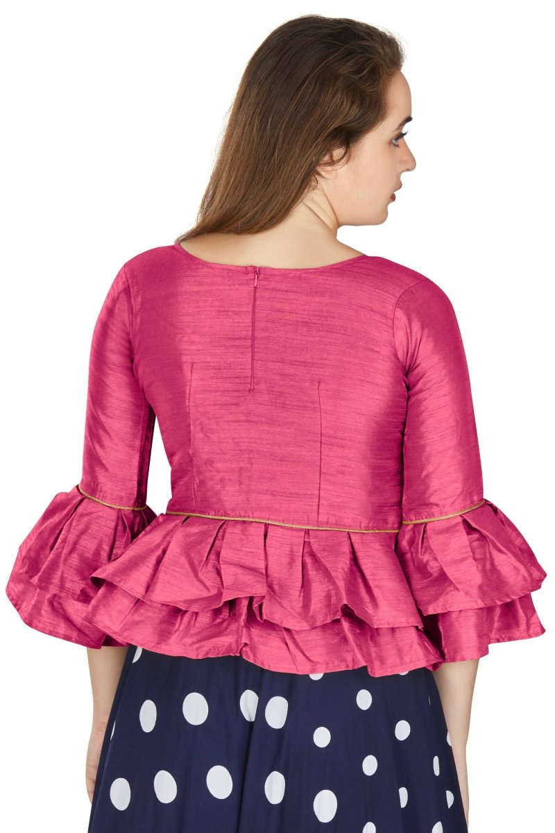 Aastha Fashion Women's Pink Art Silk Bell Sleeves attire with Poly Cotton Lining Blouse | Grocsy