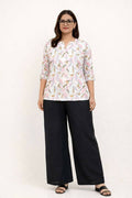 Teeya Creation Womens New Trendy Pink Flower Floral Printed Short Kurti with Beige Palazzo Set | Grocsy