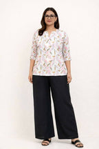 Teeya Creation Womens New Trendy Pink Flower Floral Printed Short Kurti with Beige Palazzo Set | Grocsy