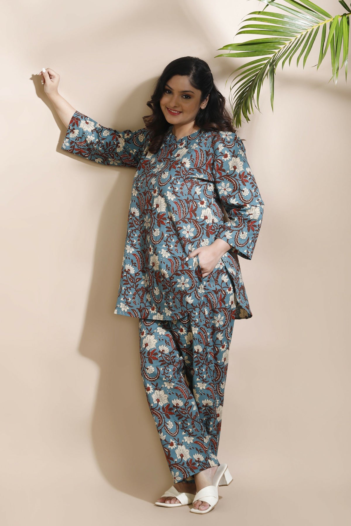Breathables Blue Kalamkari Kurta & Pant Cotton Co-Ord Set | Grocsy
