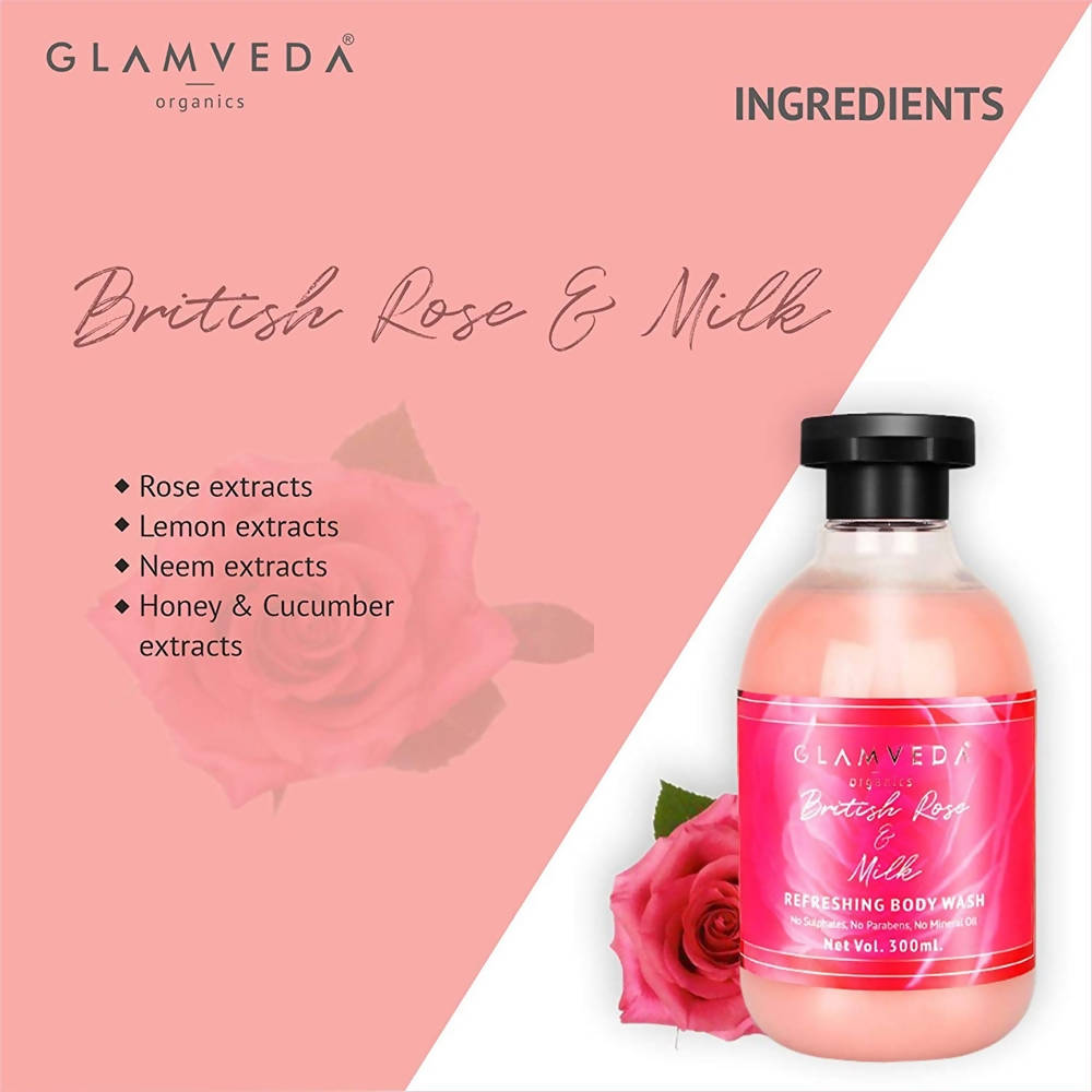 Glamveda British Rose & Milk Refreshing Body Wash | Grocsy