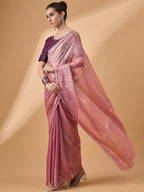 Pink Muslin Embroidered Saree with Unstitched Blouse Piece - Satya | Grocsy