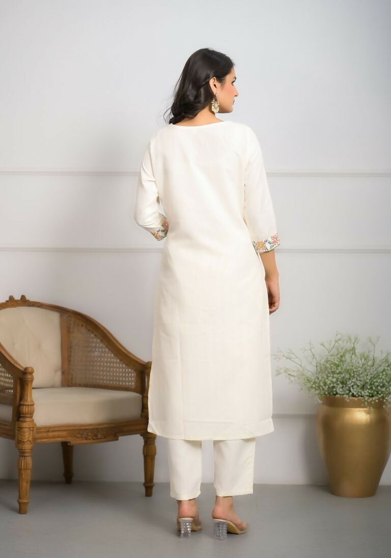 Festive Wear Ethnic White viscose blend Stitched Suit With Dupatta - Tanisha | Grocsy