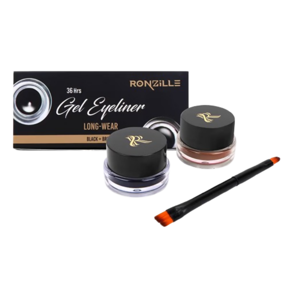Ronzille 36Hr Waterproof And Smudge Proof Long Wear Gel Eyeliner With Brush - Black And Brown | Grocsy