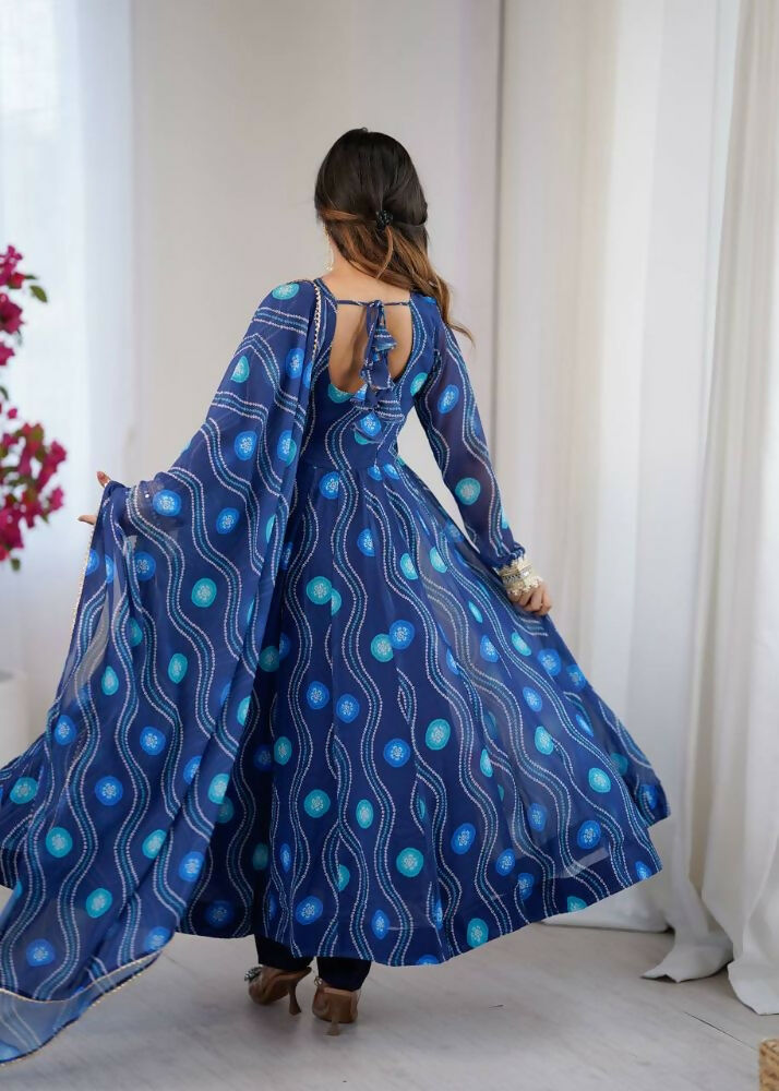 Teeya Creation Blue Faux Georgette Party Wear Digital Print Long Gown | Grocsy