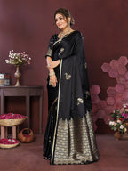 Joban Fashion Black Floral Banarasi Silk Sarees | Grocsy