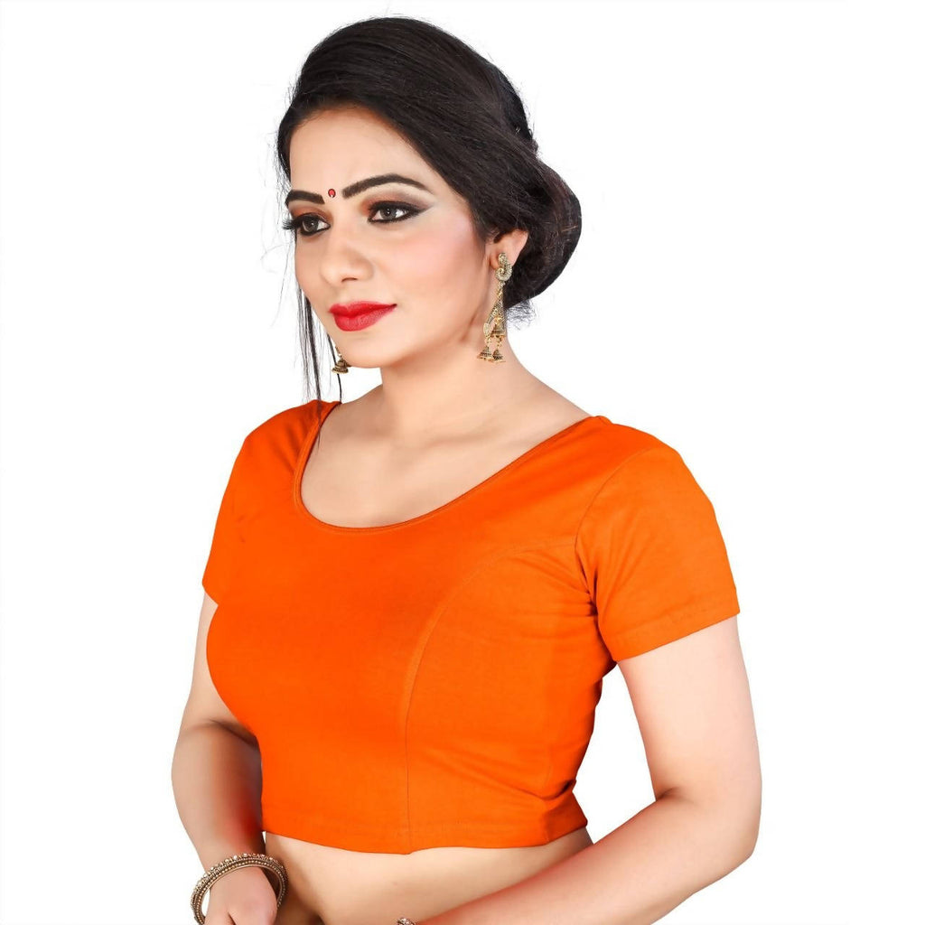 Vamika Orange Lycra Plain Blouse | Grocsy