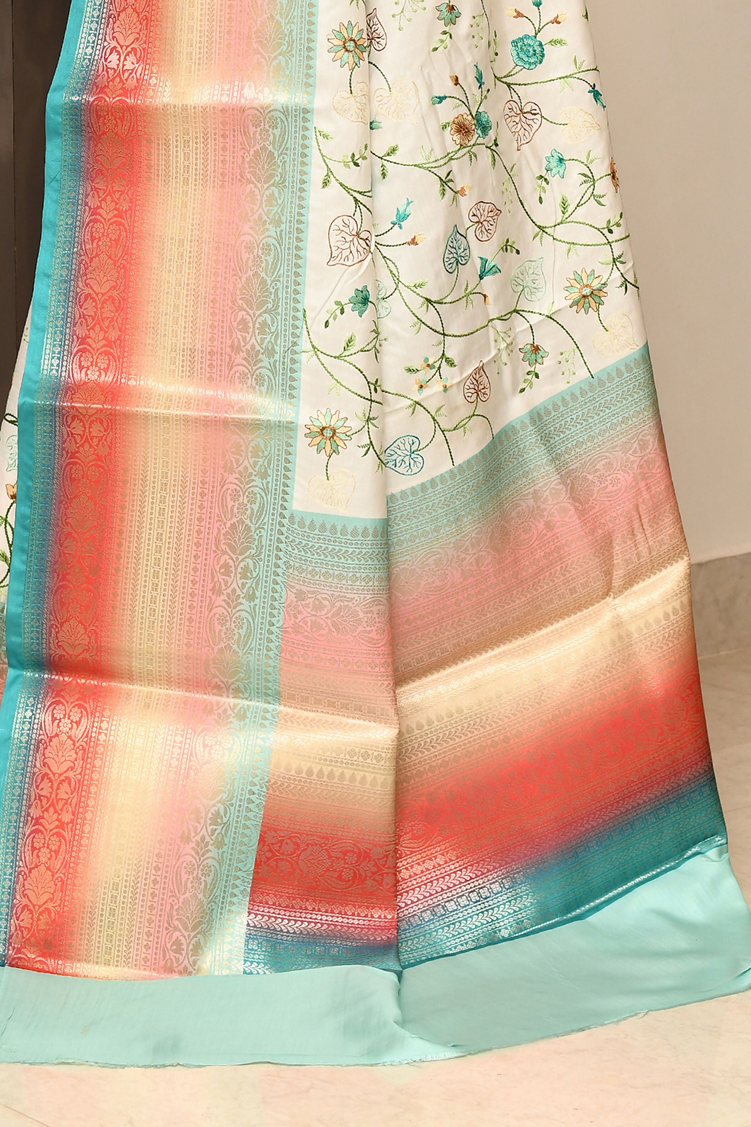 Joban Fashion Multicolor Saree Kataan Rainbow Digital Print With Embroidery | Grocsy