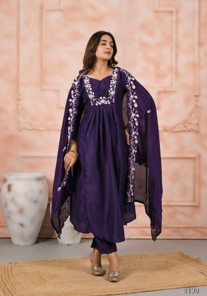 Ethnic Festive Wear Viscose Reyon Blue Stitched Suit With Dupatta - Anbazaar | Grocsy