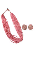 Inhanns Vibrant Handmade 20 Layers Beaded Necklace With Matching Earrings - Light Pink | Grocsy