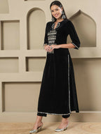 Joban Fashion Women Black Velvet Hand Embellishment Stitched Kurta Set | Grocsy