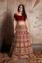 Jyoti Fashion Mesmerizing Red Sequins Embroidered Velvet Lehenga Choli with Dupatta | Grocsy