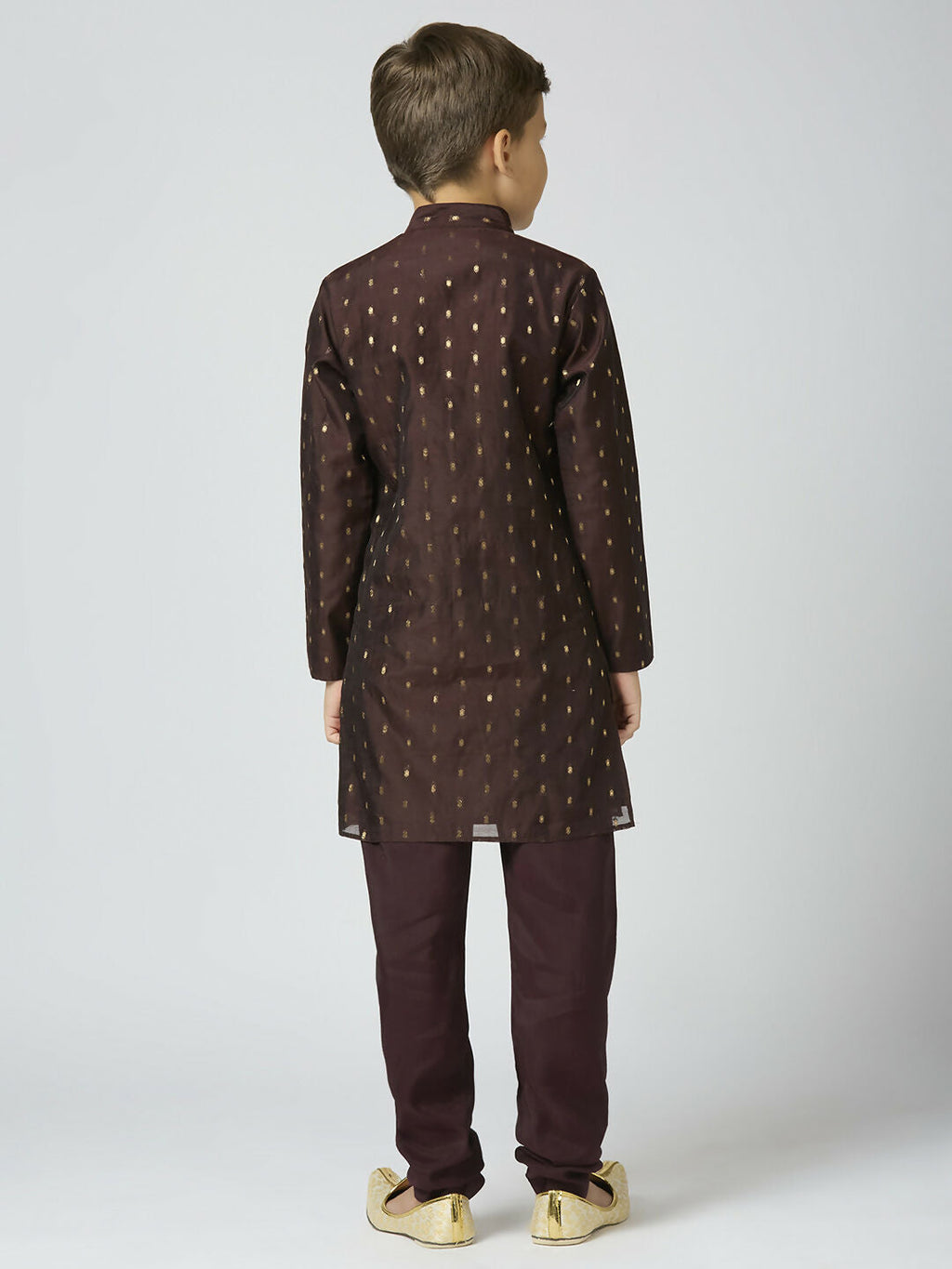 Joban Fashion Kids Island Full Sleeves Chanderi Kurta, Pyjama Set with Traditional Butta Work - Brown | Grocsy