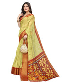 Vamika Cotton Light Green Jari Border Bollywood Style Saree (DINO LIGHT GREEN) | Grocsy