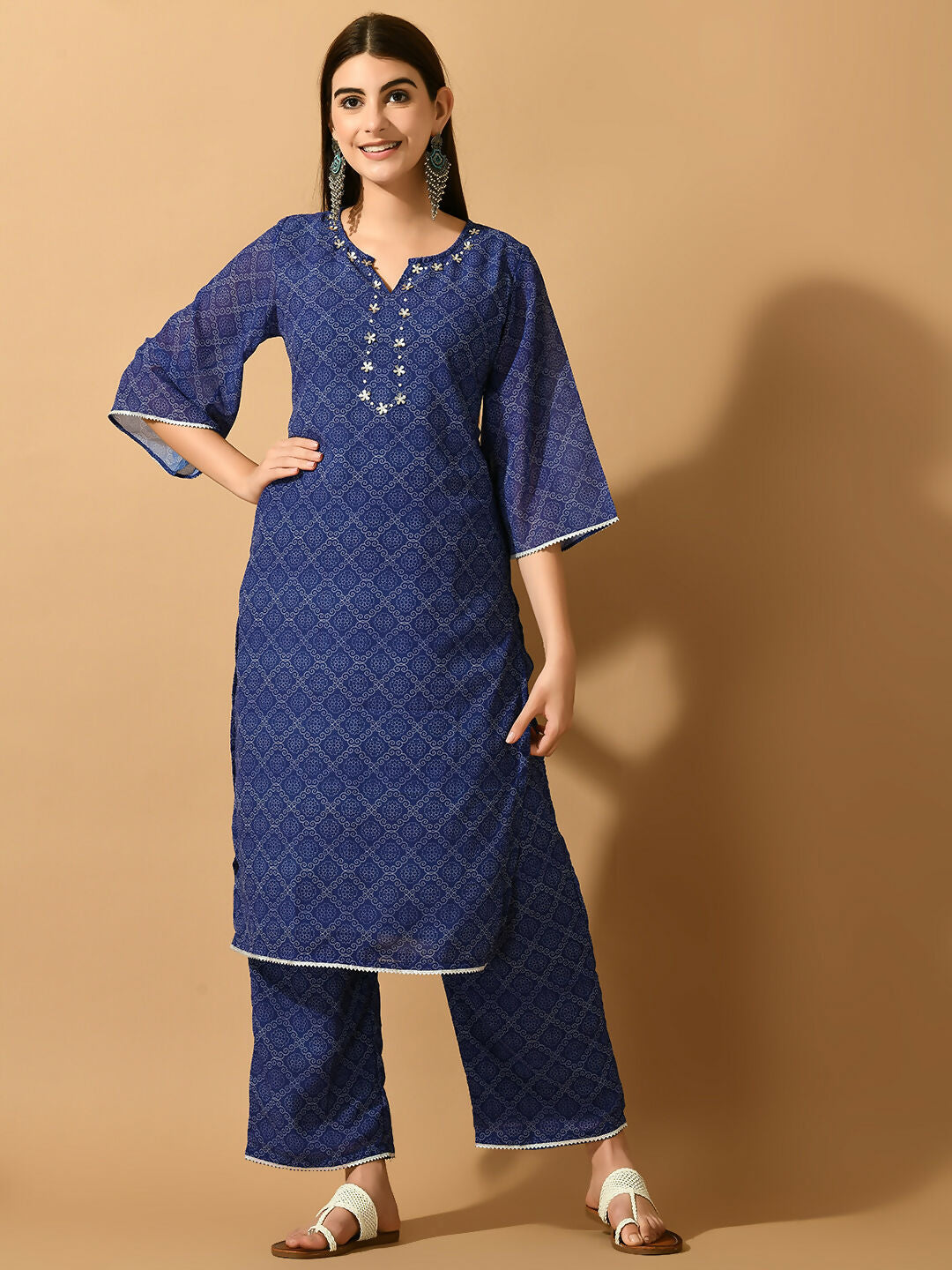 Myshka Women's Blue Embroidered Party Kurta Sets | Grocsy