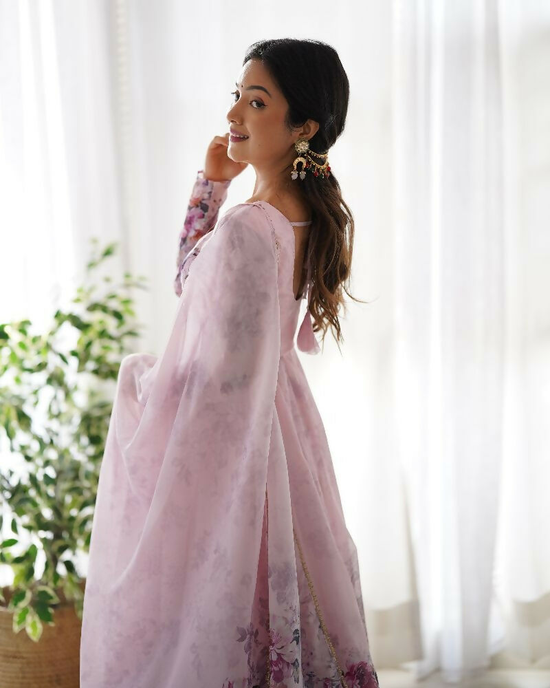 Joban Fashion Pink Kurta Set Organza Sequin Embroidery Work | Grocsy