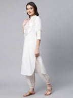 Ahalyaa Women Offwhite Pure Cotton Printed Kurta With Trousers | Grocsy