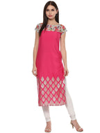 Ahalyaa Women's Pink Chanderi Printed Kurta | Grocsy