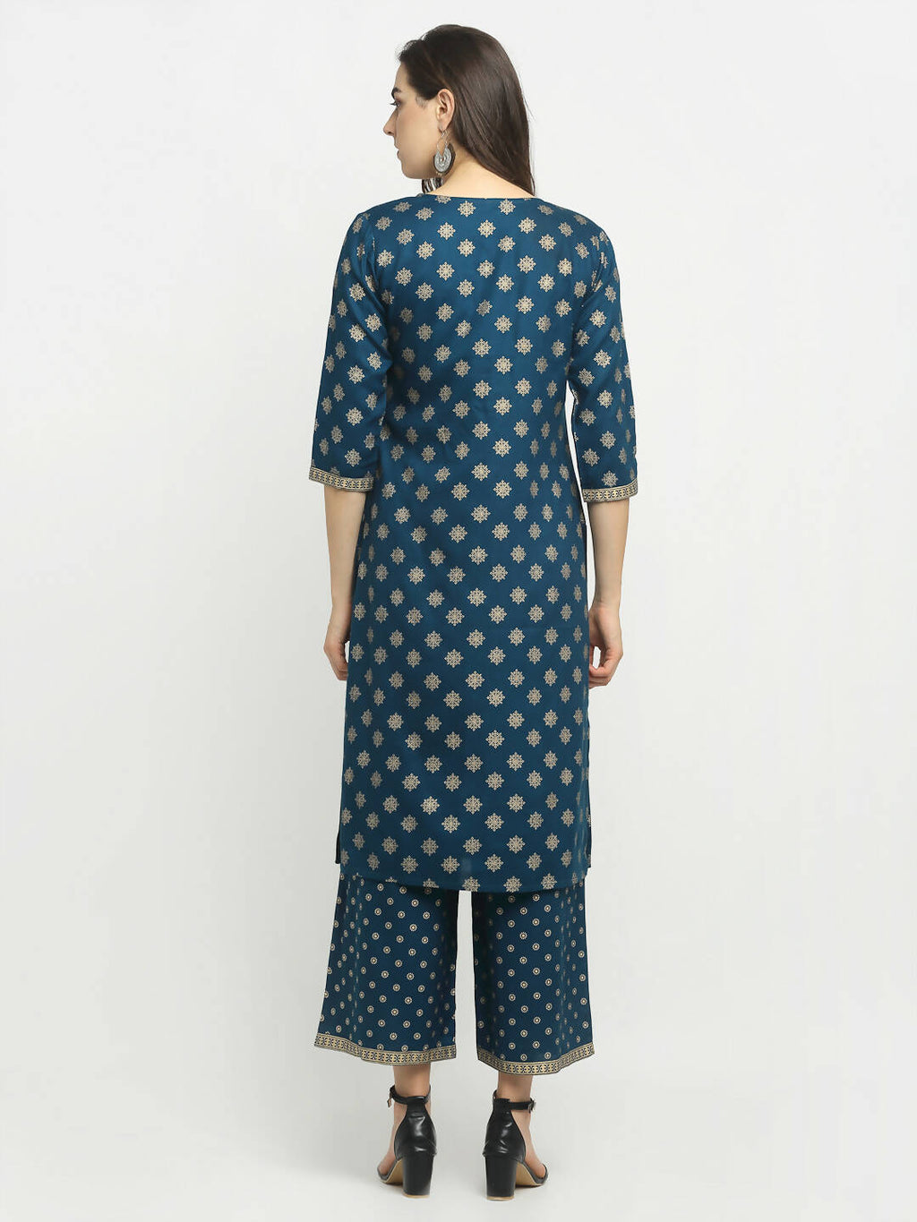 Rudra Bazaar Stright Gold Printed Kurti With Palazzo | Grocsy