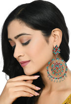 Mominos Fashion Johar Kamal Women's Red & Green Kundan Circles Earrings
