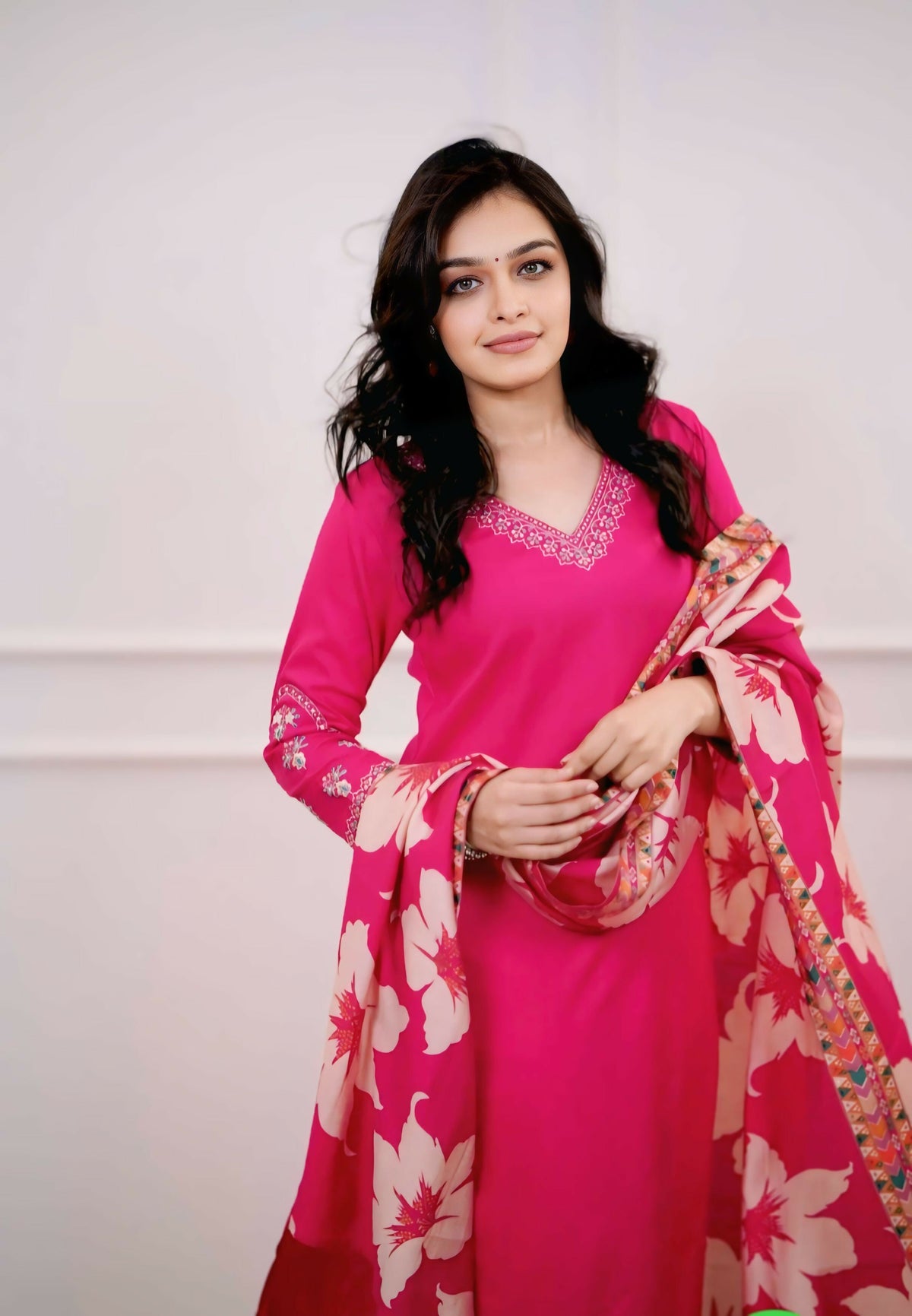 The52 Pink Women's Beautiful Viscose Silk Fabric Embroidered Work Straight Kurta Pant and Dupatta Set | Grocsy