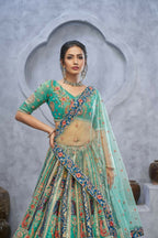 Kesar Fab Green Organza Embroidered Lehenga | Grocsy