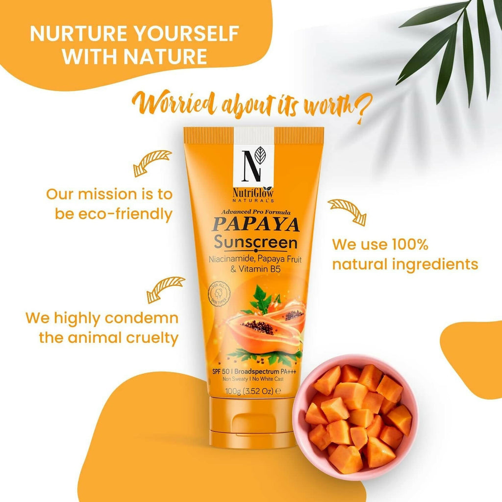 NutriGlow NATURAL'S Advanced Pro Formula Papaya Sunscreen SPF 50 PA+++ | Grocsy