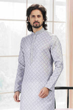 Raivat Ethnic Cotton Thread Work Kurta Pajama In Grey Colour | Grocsy