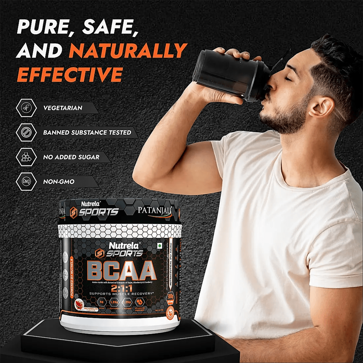 Patanjali Nutrela Sports BCAA Powder (Watermelon Flavour) | Grocsy