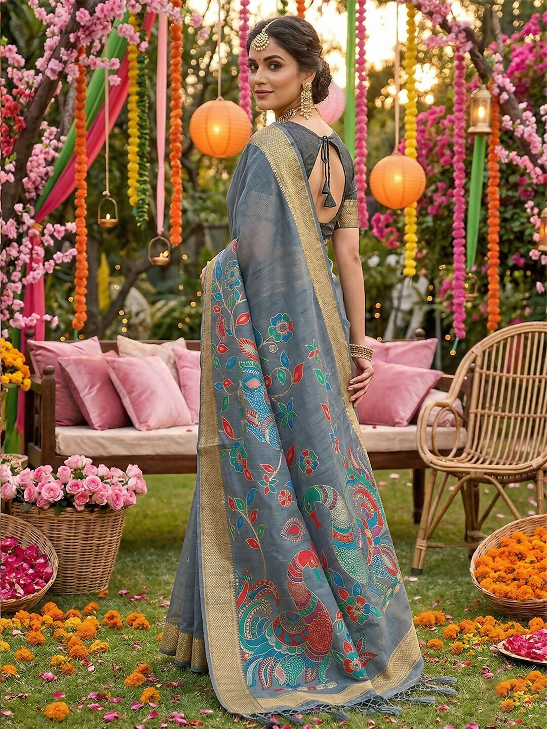 Shree Shyam Fashion Gray Linen Cotton Saree | Grocsy