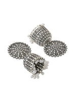 NVR Women Silver Toned Dome Shaped Jhumkas Earrings | Grocsy