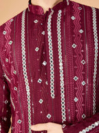 Vastranavya Maroon Exclusive Festival Wear Pure Viscose Rayon Sequence & Foil Mirror Heavy Embroidered Work Kurta | Grocsy
