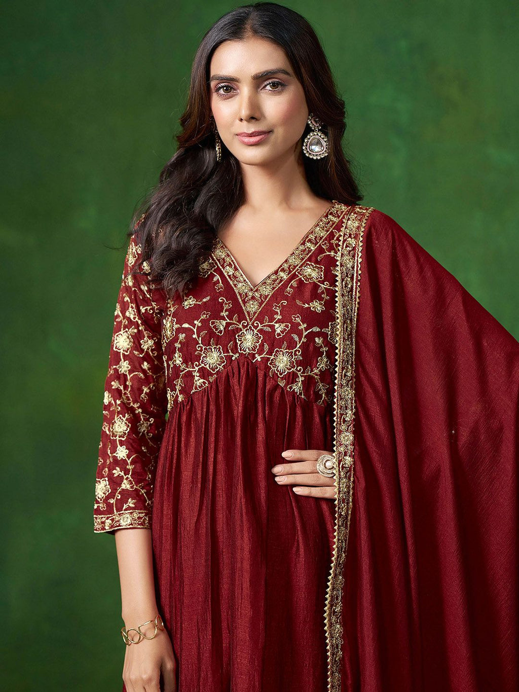Sangria Embroidered Kurta & Trouser With Dupatta Kurta Set | Grocsy
