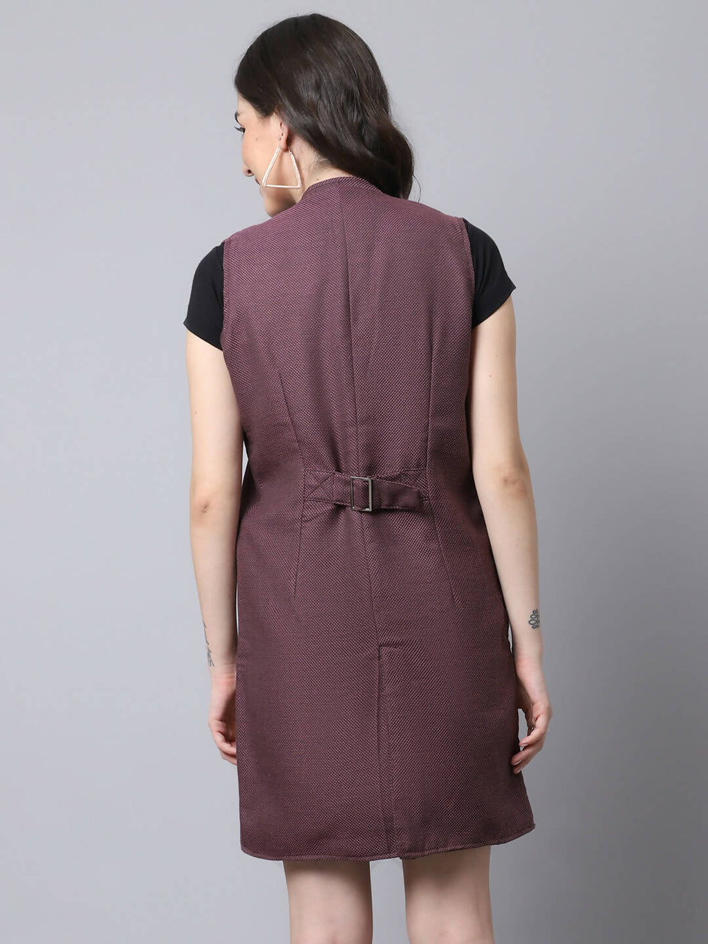Even Apparels Wine Polywool Open Front Women's Long Coat | Grocsy