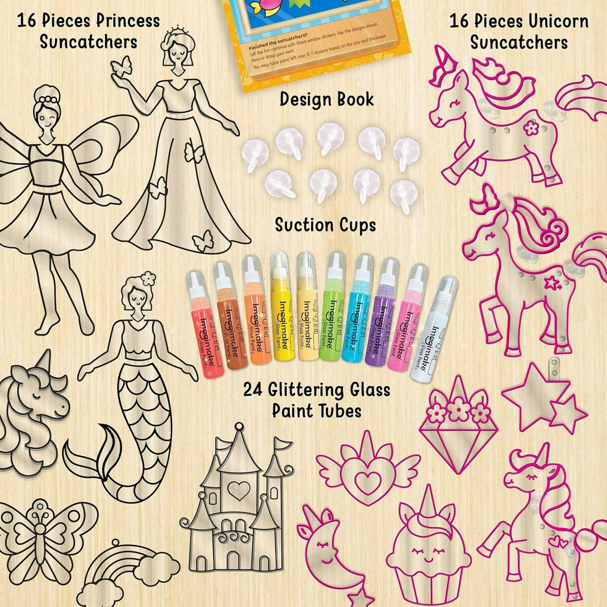 Imagimake Window Art Princess & Unicorn Suncatcher Kit Unicorn Toys for Girls Age 5-8 Craft Kits | Grocsy